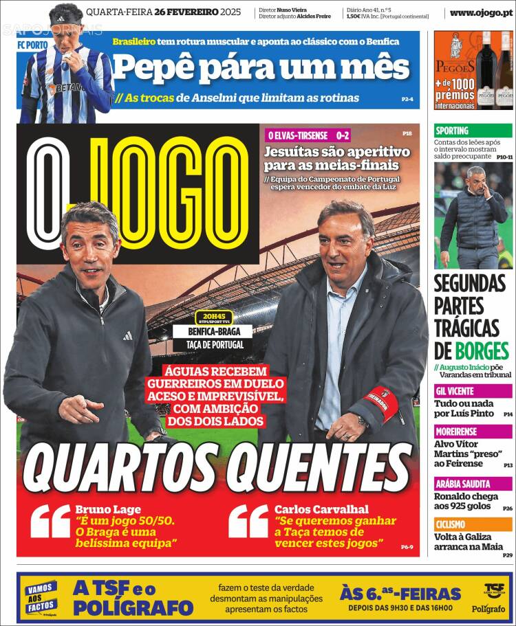 Portada de O Jogo (Portugal)