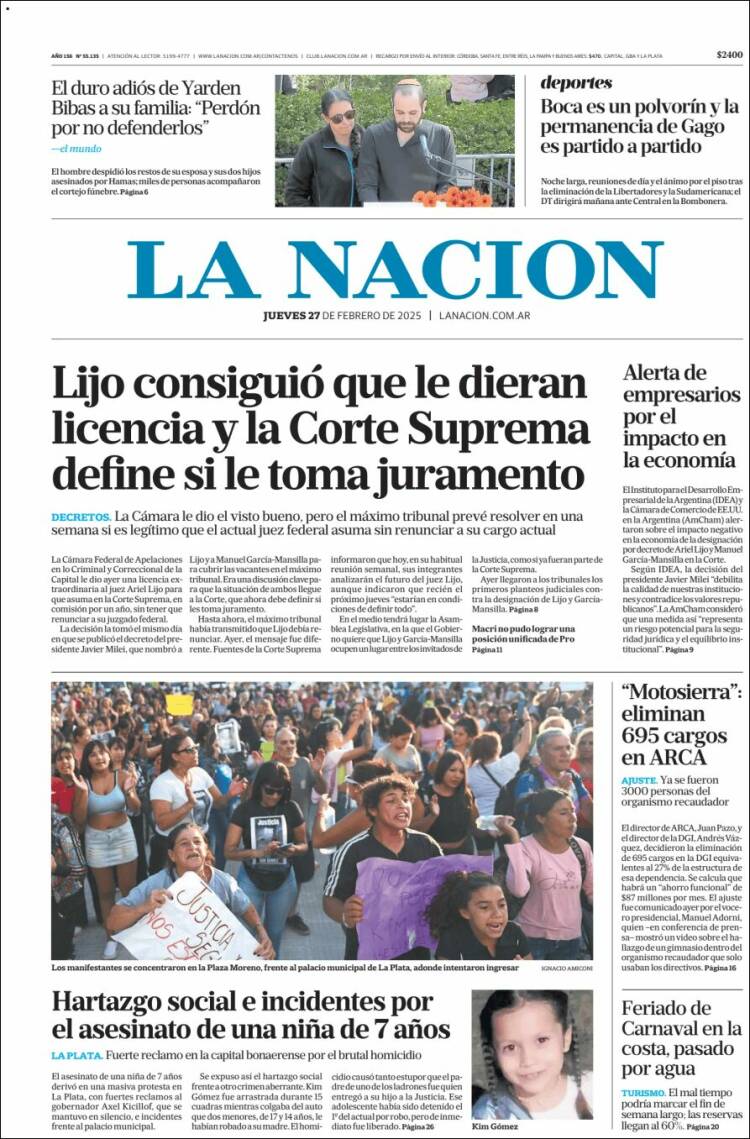 Portada de La Nación (Argentina)