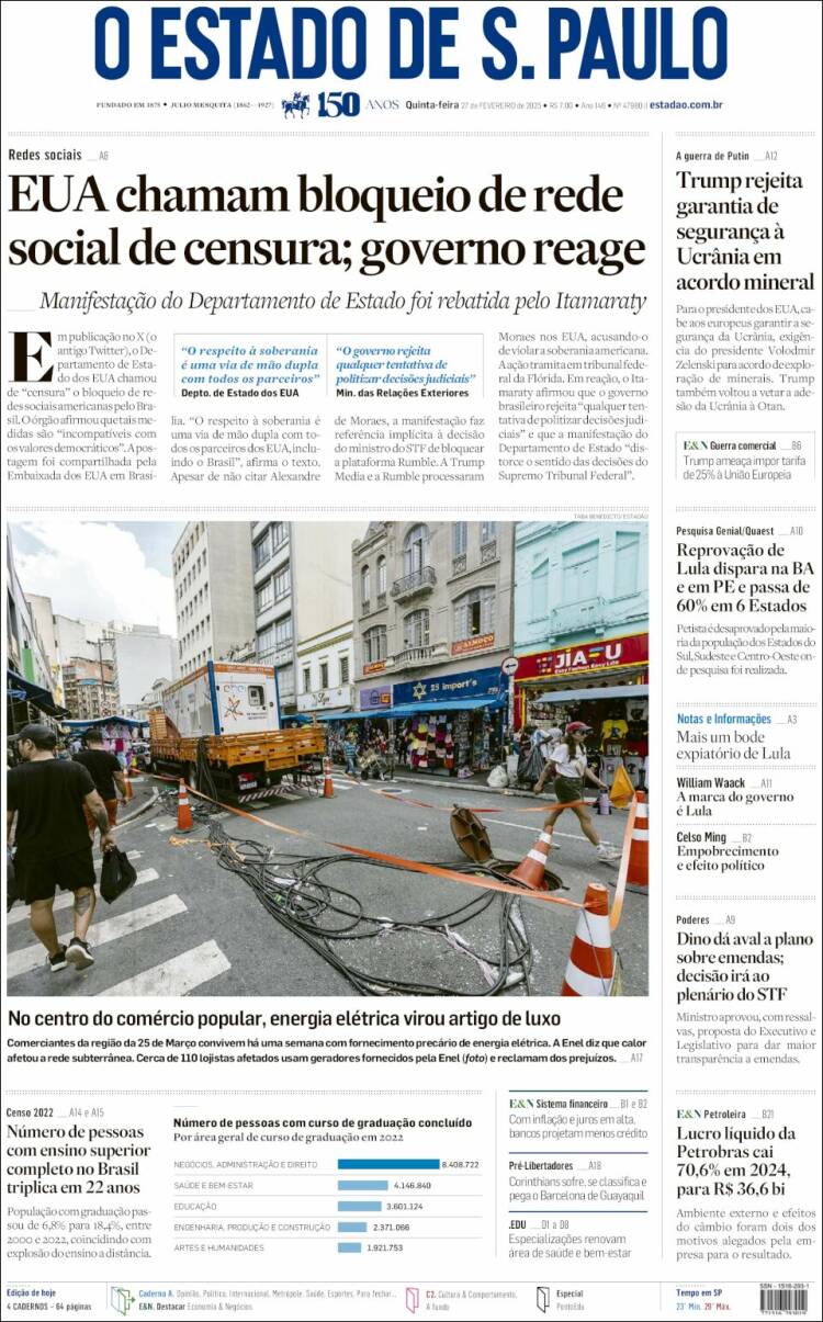 Portada de O Estado de São Paulo (Brasil)