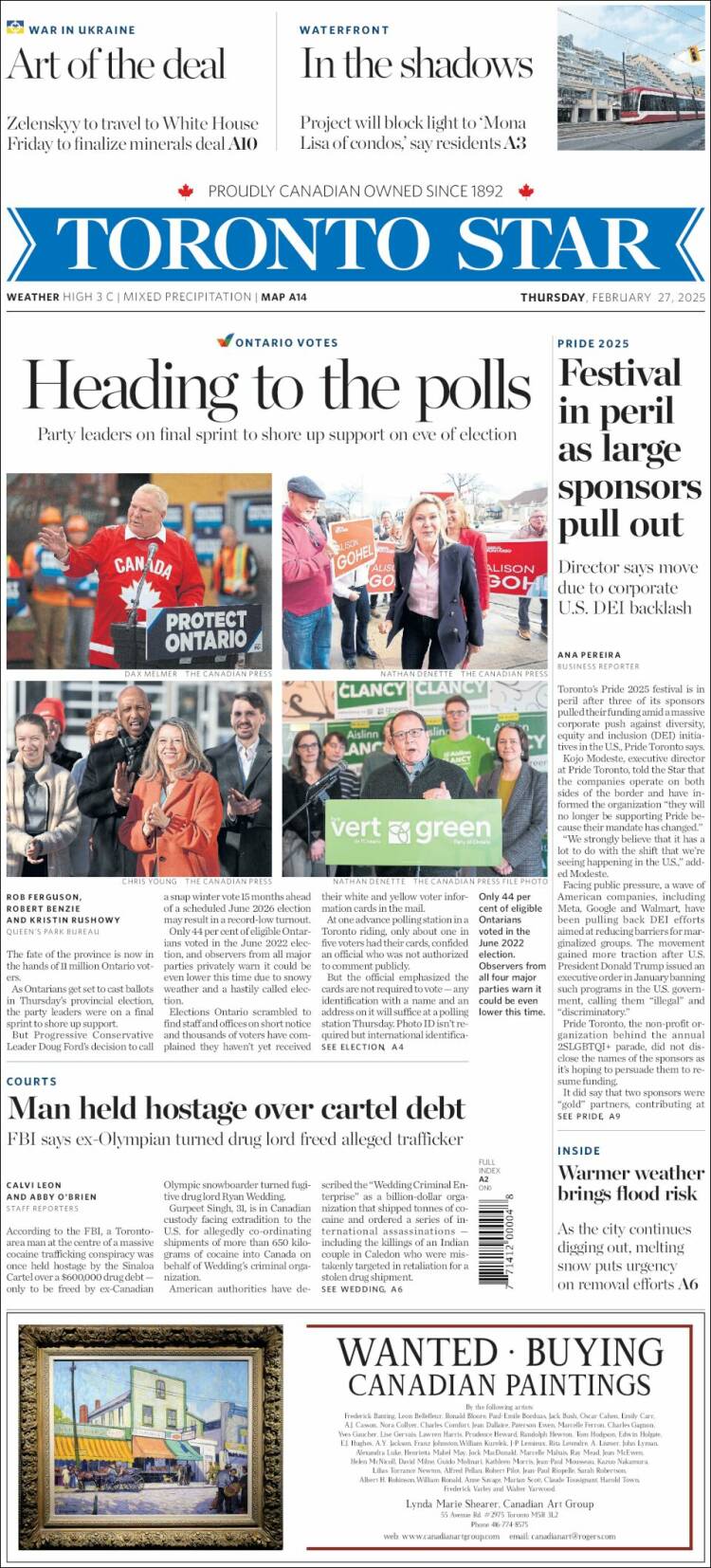 Portada de The Toronto Star (Canadá)