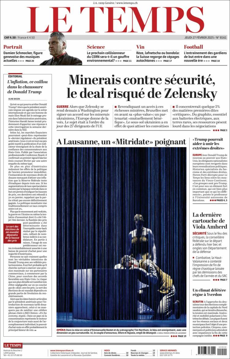 Portada de Le Matin (Suiza)