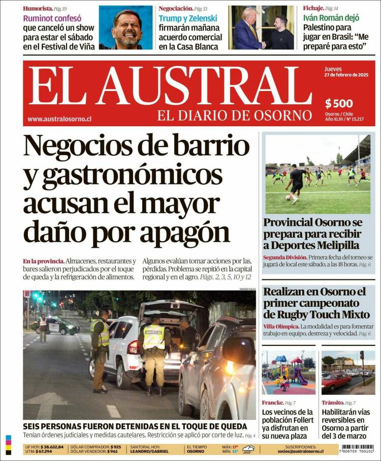 Portada de El Austral de Osorno (Chile)