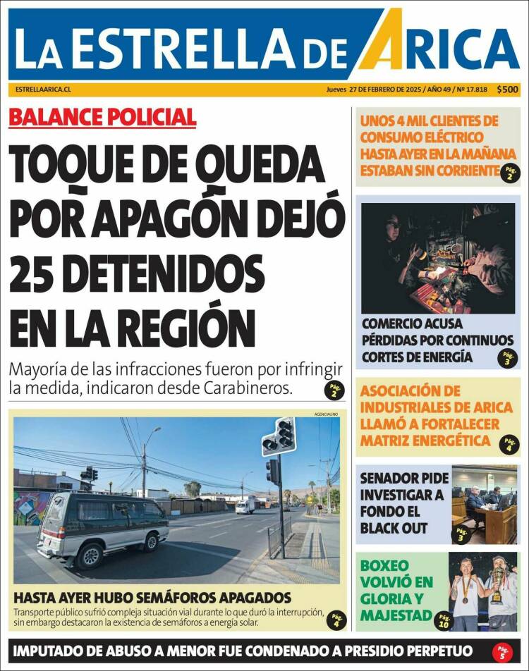 Portada de La Estrella de Arica (Chile)