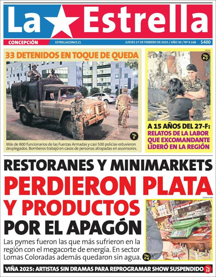 Portada de La Estrella de Concepción (Chile)