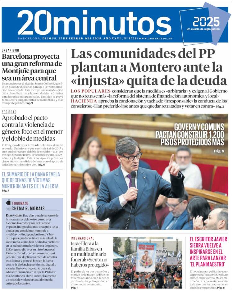Portada de 20 Minutos - Barcelona (España)