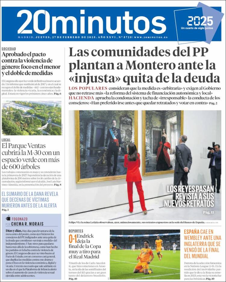 Portada de 20 Minutos - Madrid (España)