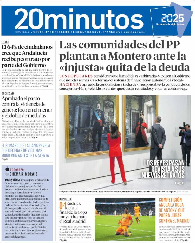 Portada de 20 Minutos - Sevilla (España)