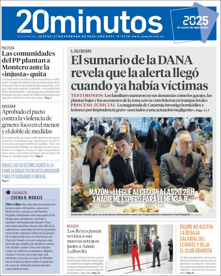 Portada de 20 Minutos - Valencia (España)