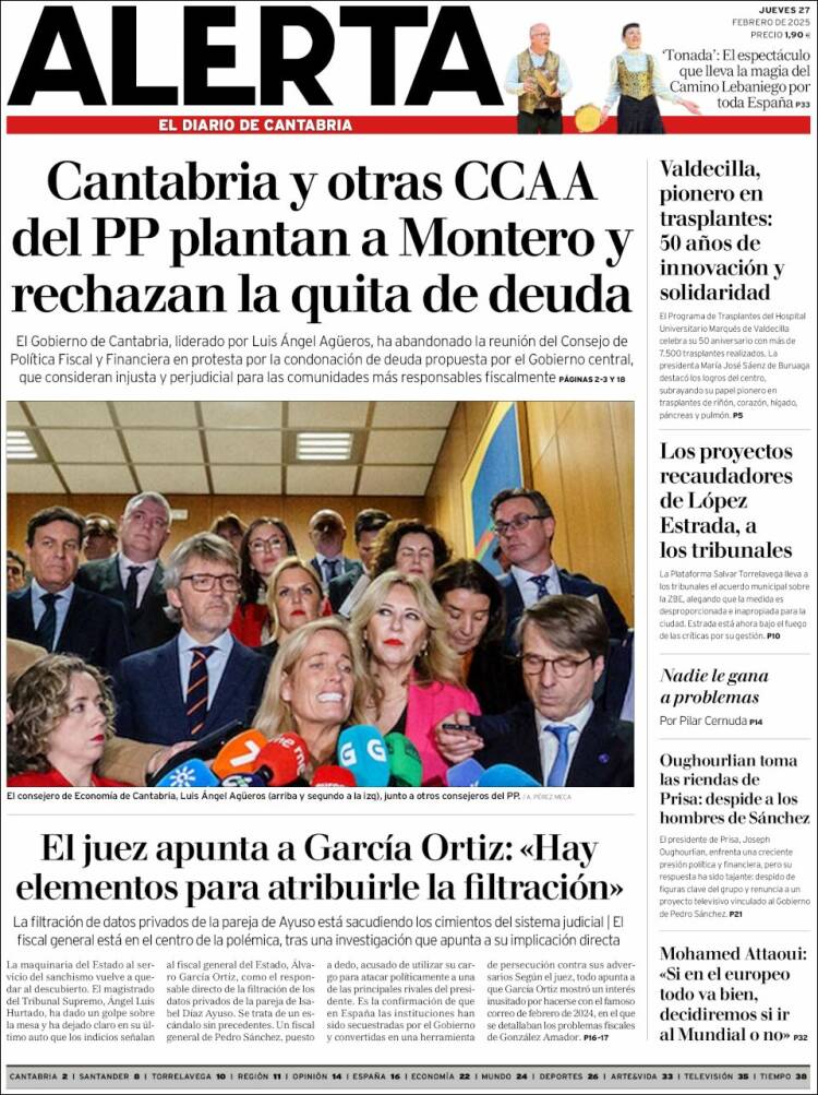 Portada de Alerta - El Diario de Cantabria (España)