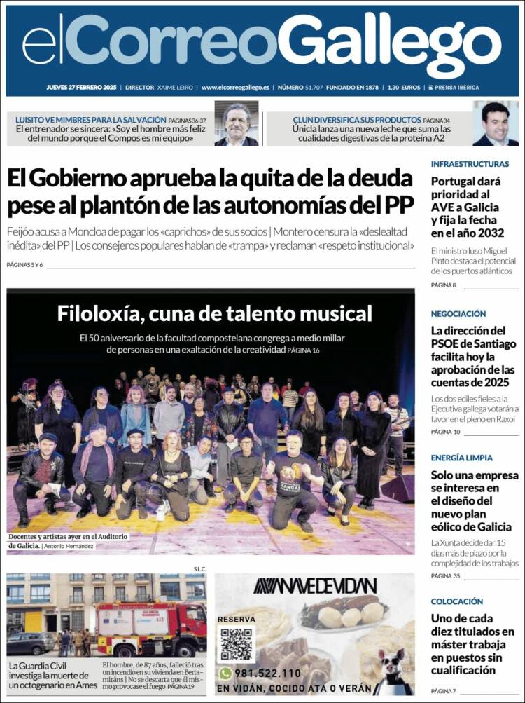 Portada de El Correo Gallego (España)