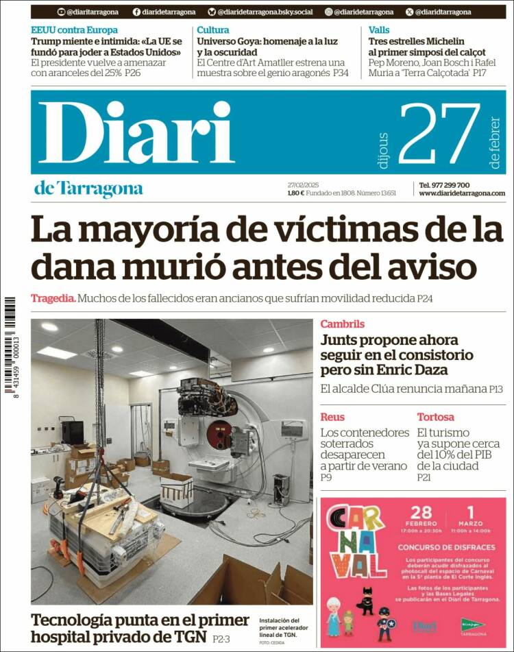 Portada de Diari de Tarragona (España)