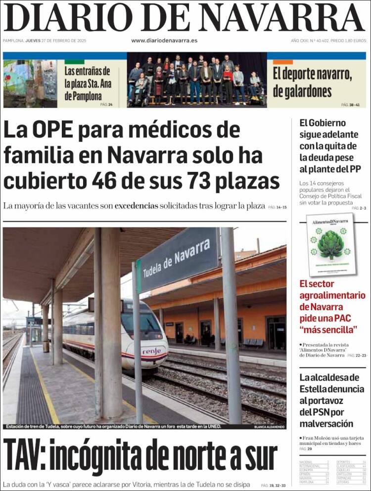 Portada de Diario de Navarra (España)