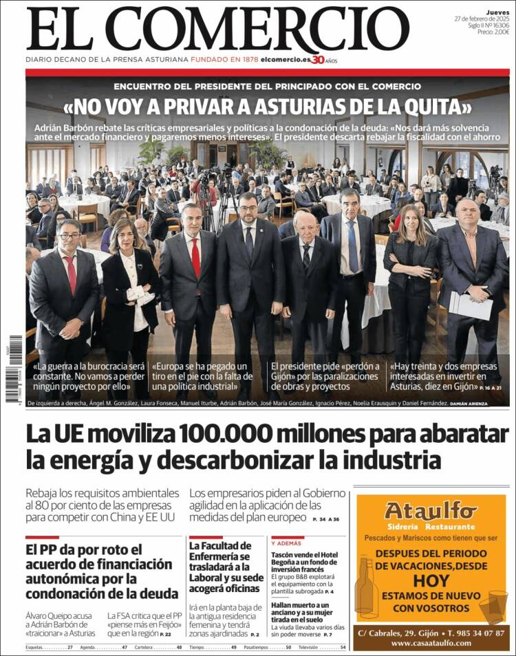 Portada de El Comercio - Gijón (España)