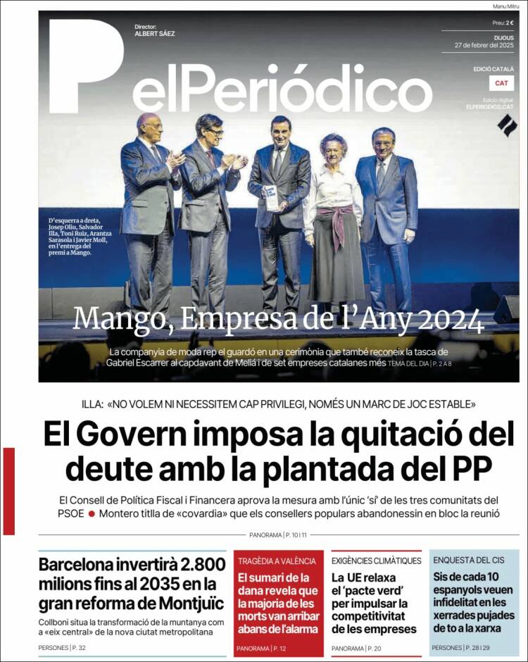 Portada de El Periódico de Catalunya (España)