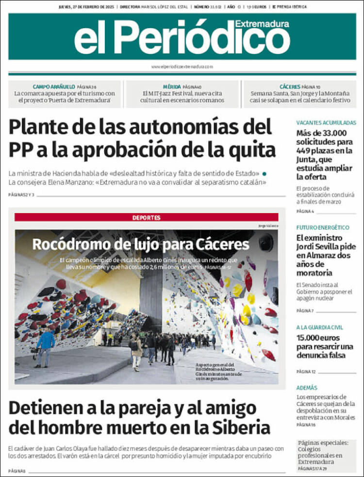 Portada de El Periódico de Extremadura (España)