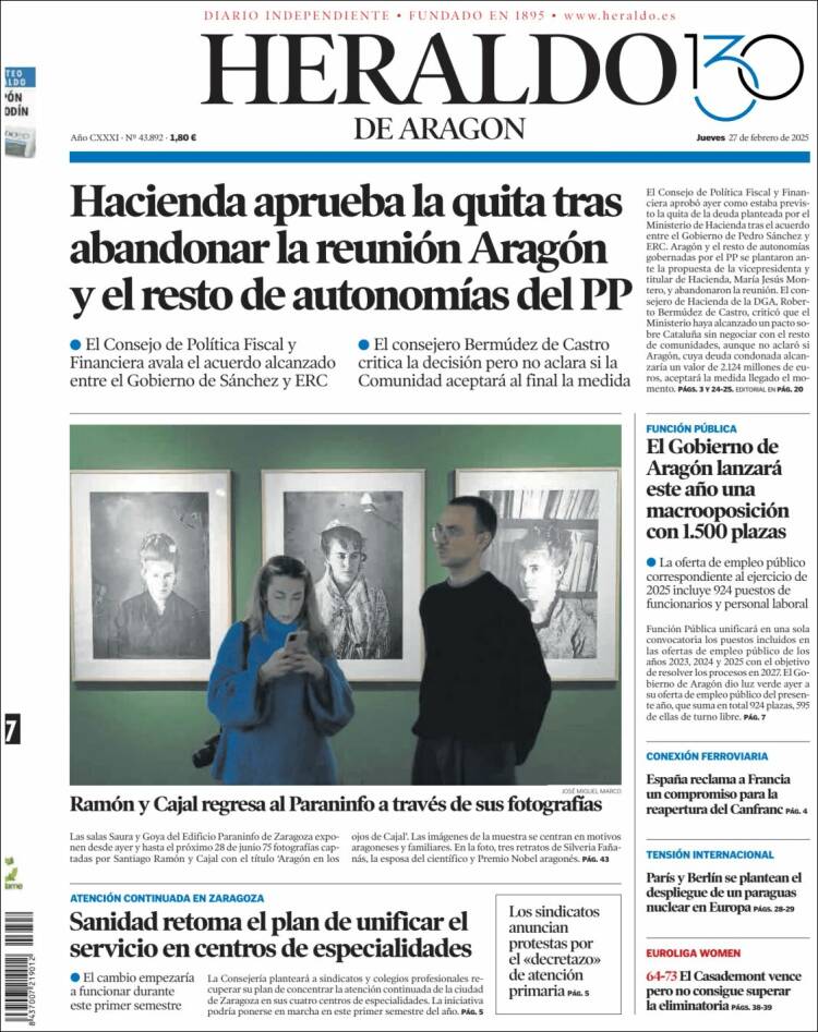 Portada de Heraldo de Aragón (España)