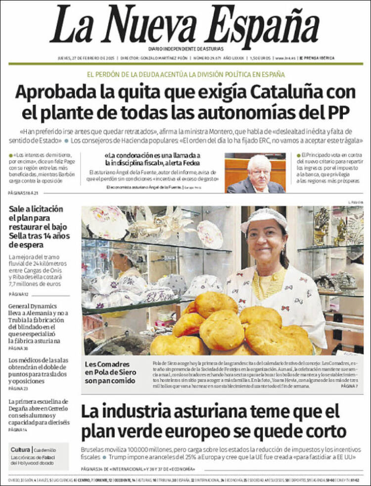 Portada de La Nueva España (España)