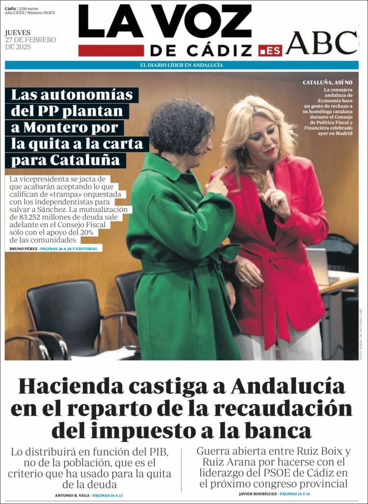 Portada de La Voz de Cádiz (España)