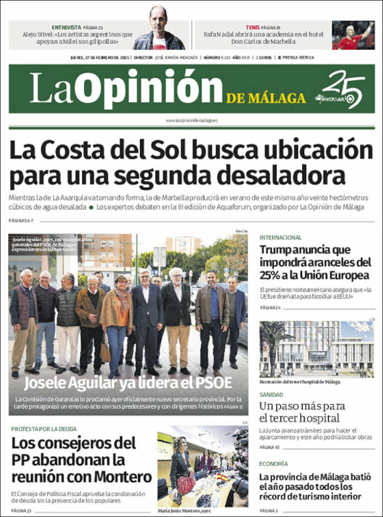 Portada de La Opinión de Málaga (España)
