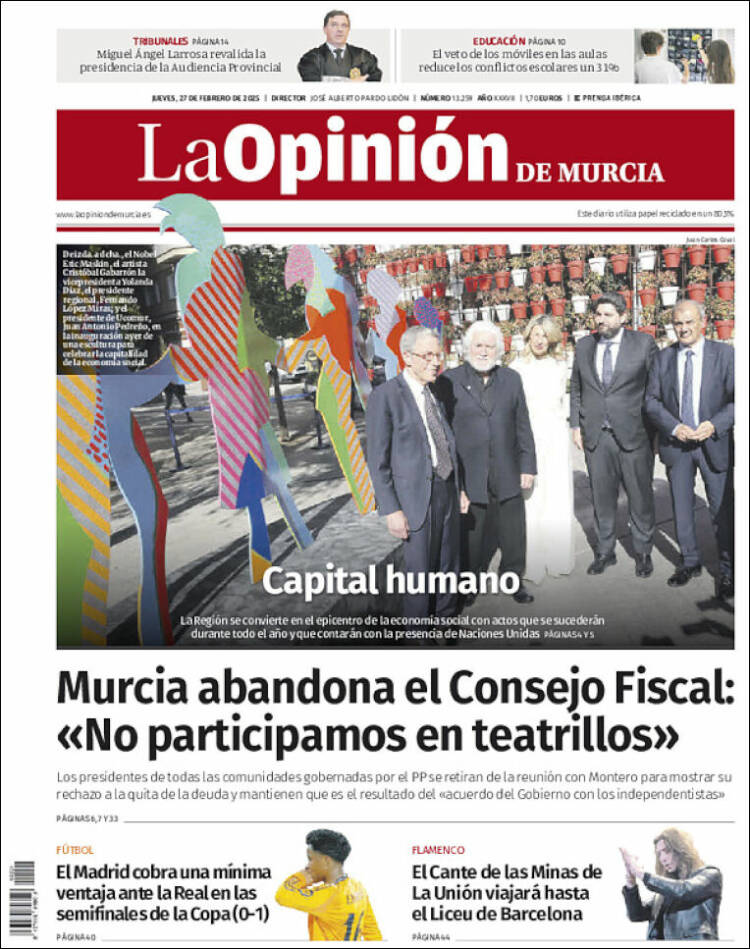 Portada de La Opinión de Murcia (España)
