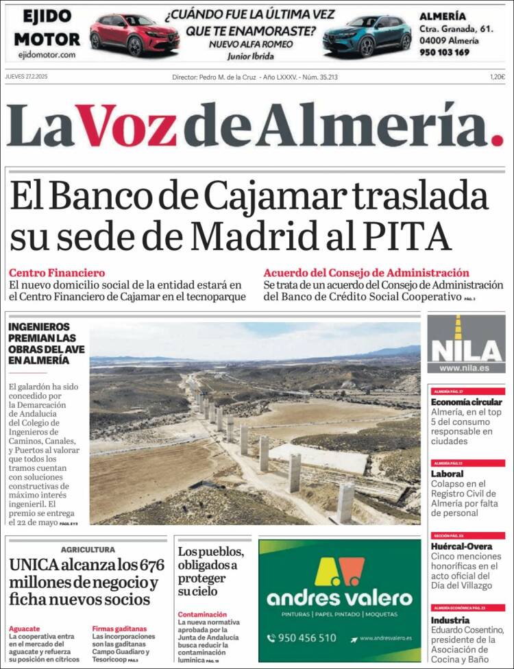 Portada de La Voz de Almería (España)