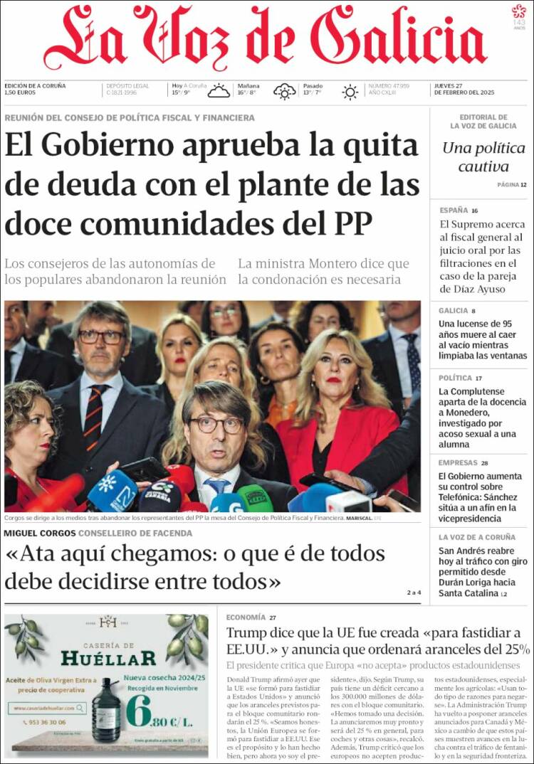 Portada de La Voz de Galicia (España)