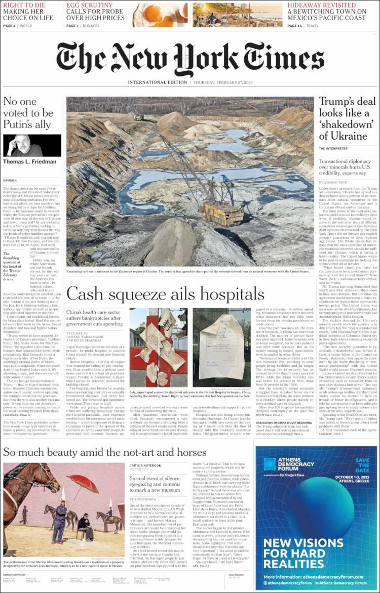 Portada de International New York Times (Europa)