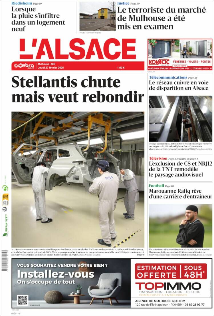 Portada de Journal L'Alsace (Francia)