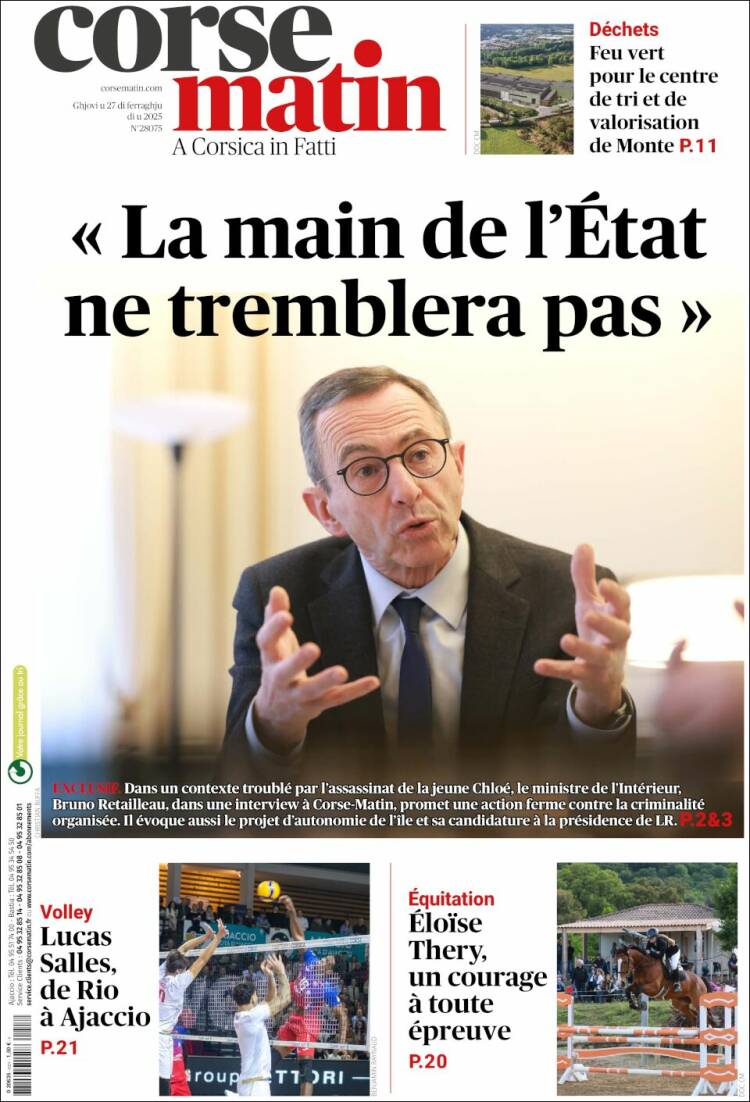 Portada de Corse-Matin (Francia)