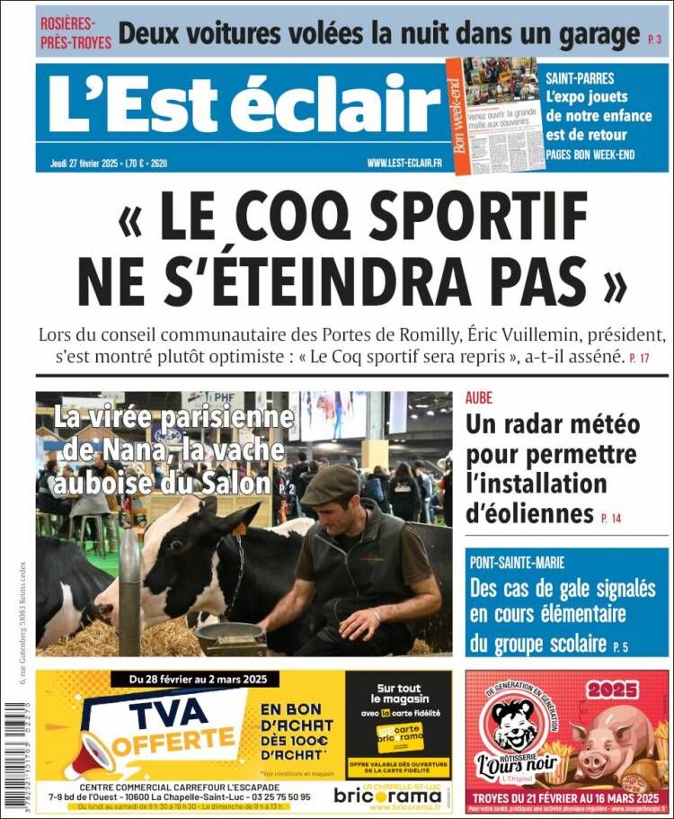 Portada de L'Est Eclair (Francia)