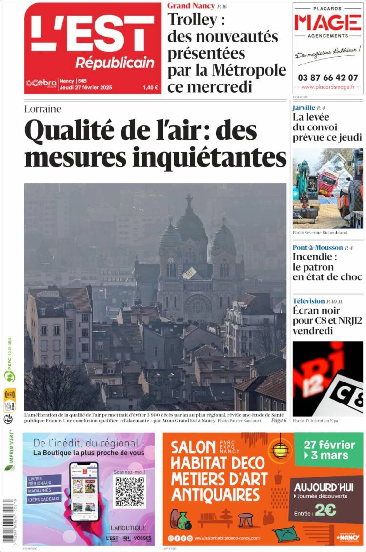 Portada de L'Est Republicain (Francia)