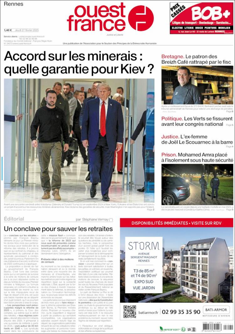 Portada de Ouest France (Francia)