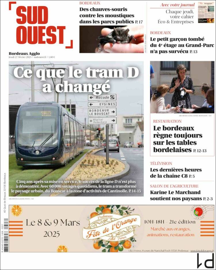Portada de Sud Ouest (Francia)
