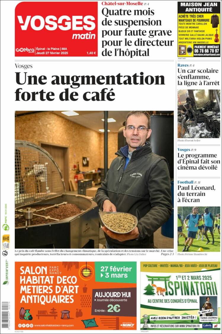 Portada de Vosges Matin (Francia)