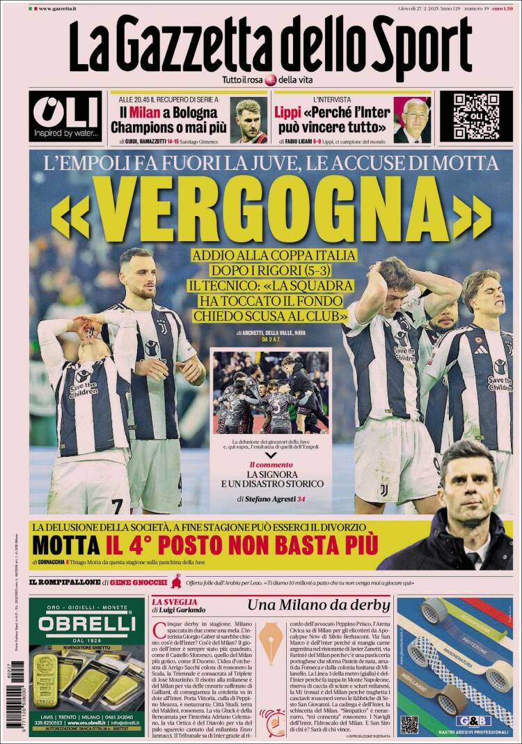 Portada de La Gazzetta dello Sport (Italia)