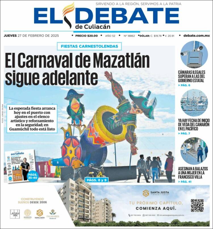 Portada de El Debate de Culiacán (México)