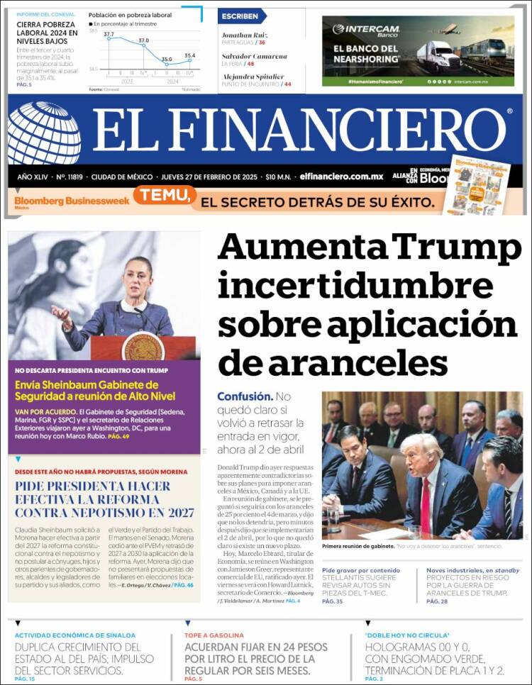 Portada de El Financiero (México)