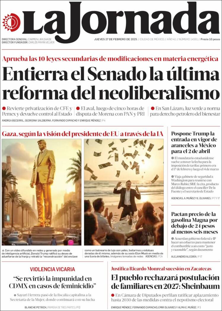 Portada de La Jornada (México)