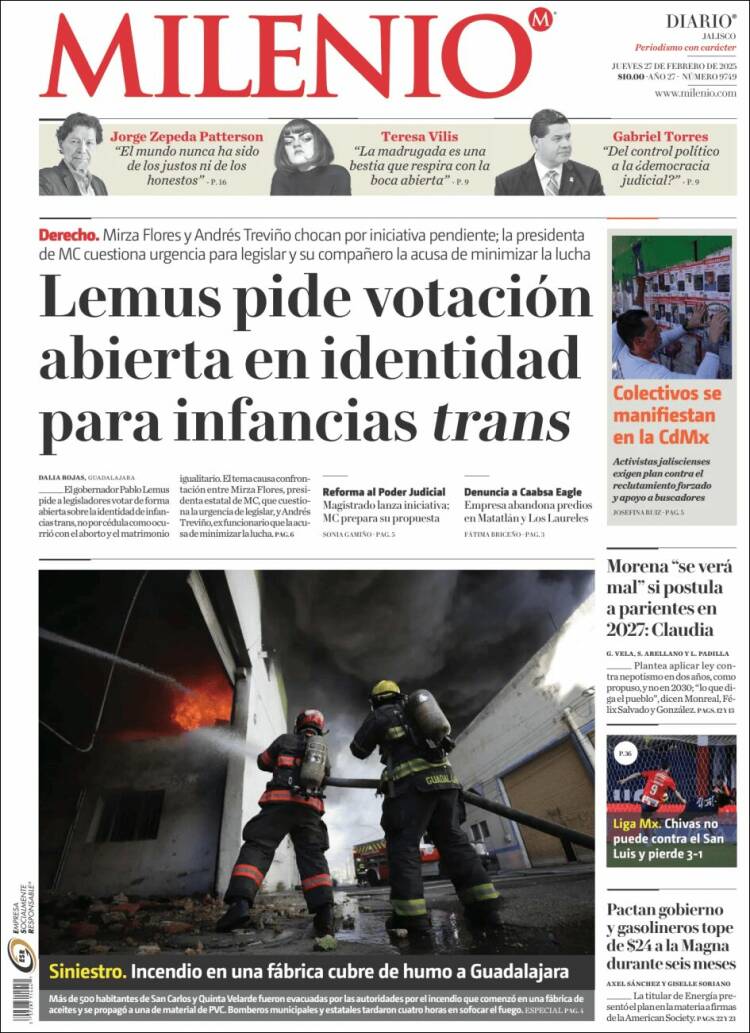 Portada de Milenio - Jalisco (México)