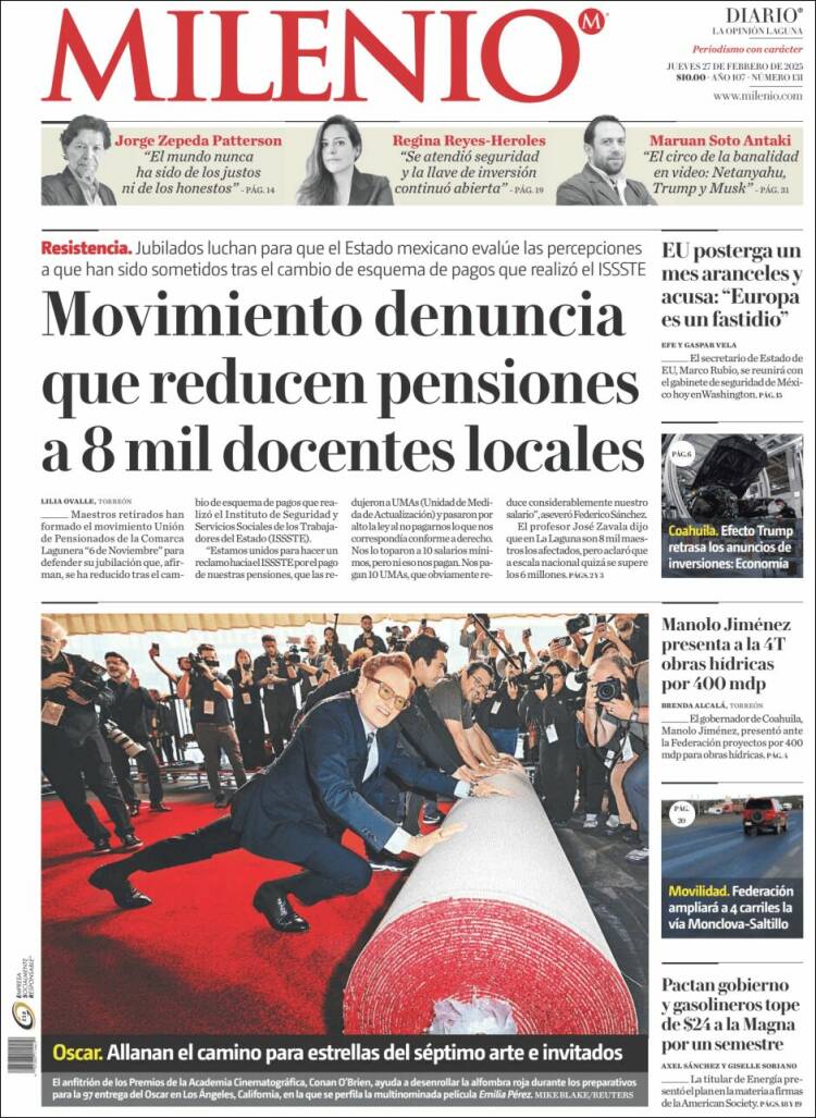 Portada de Milenio - Laguna (México)