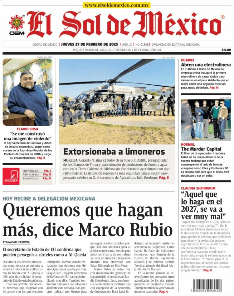 Portada de El Sol de México (México)