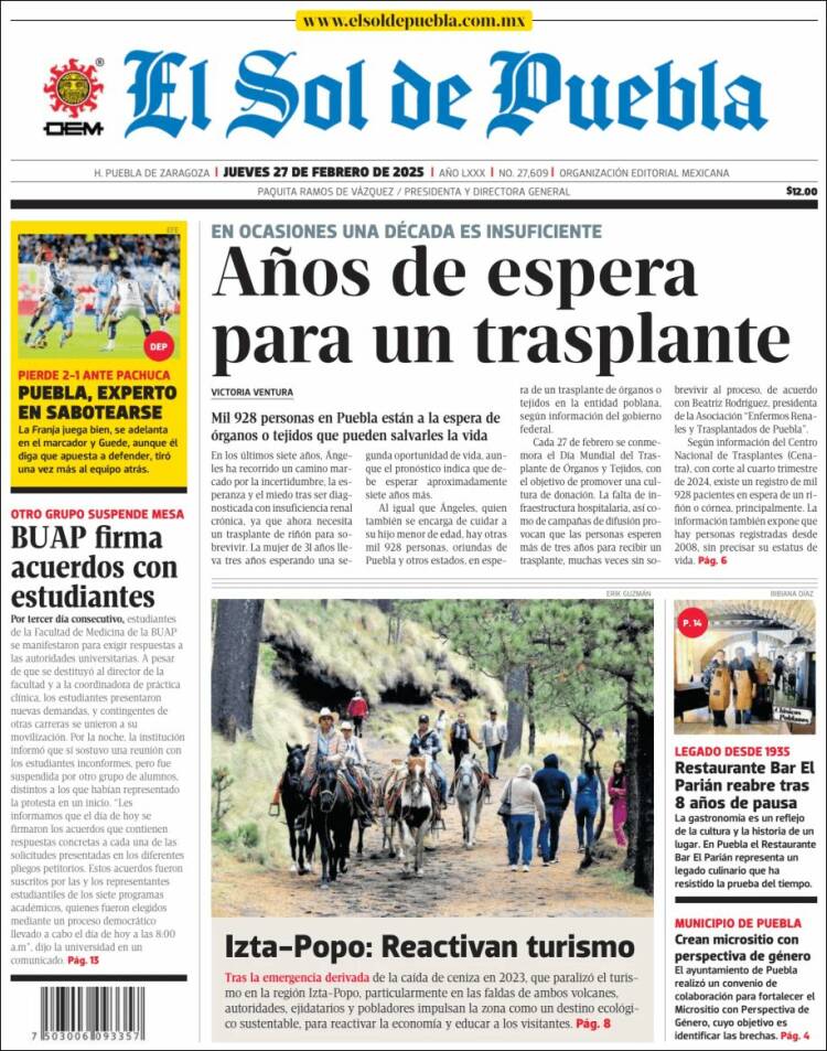 Portada de El Sol de Puebla (México)