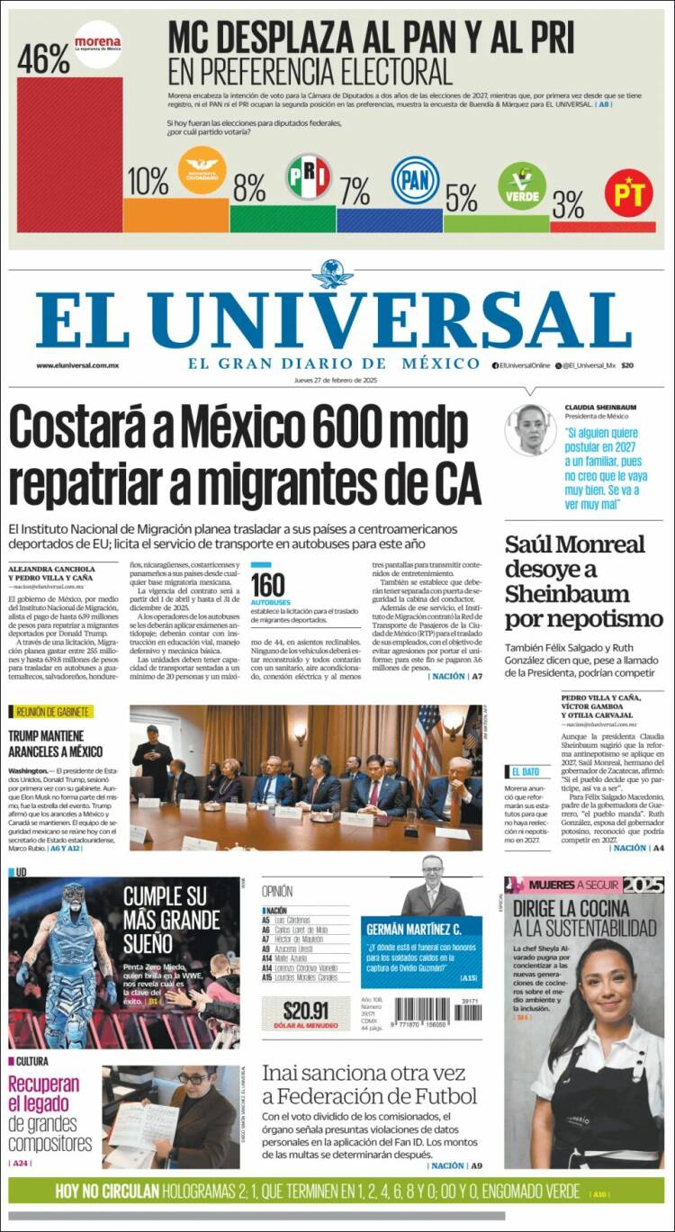 Portada de El Universal (México)