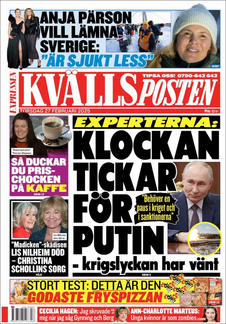 Portada de Kvällsposten (Suecia)
