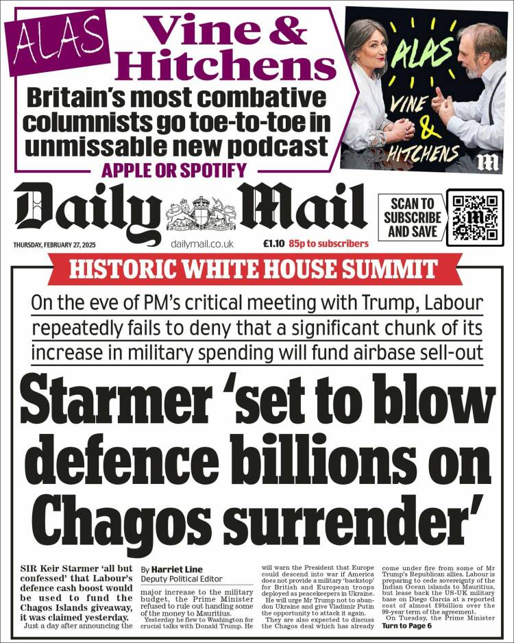 Portada de Daily Mail (Reino Unido)
