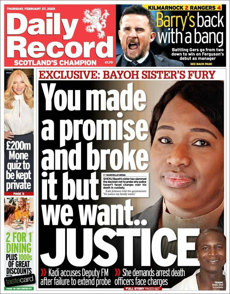 Portada de Daily Record (Reino Unido)