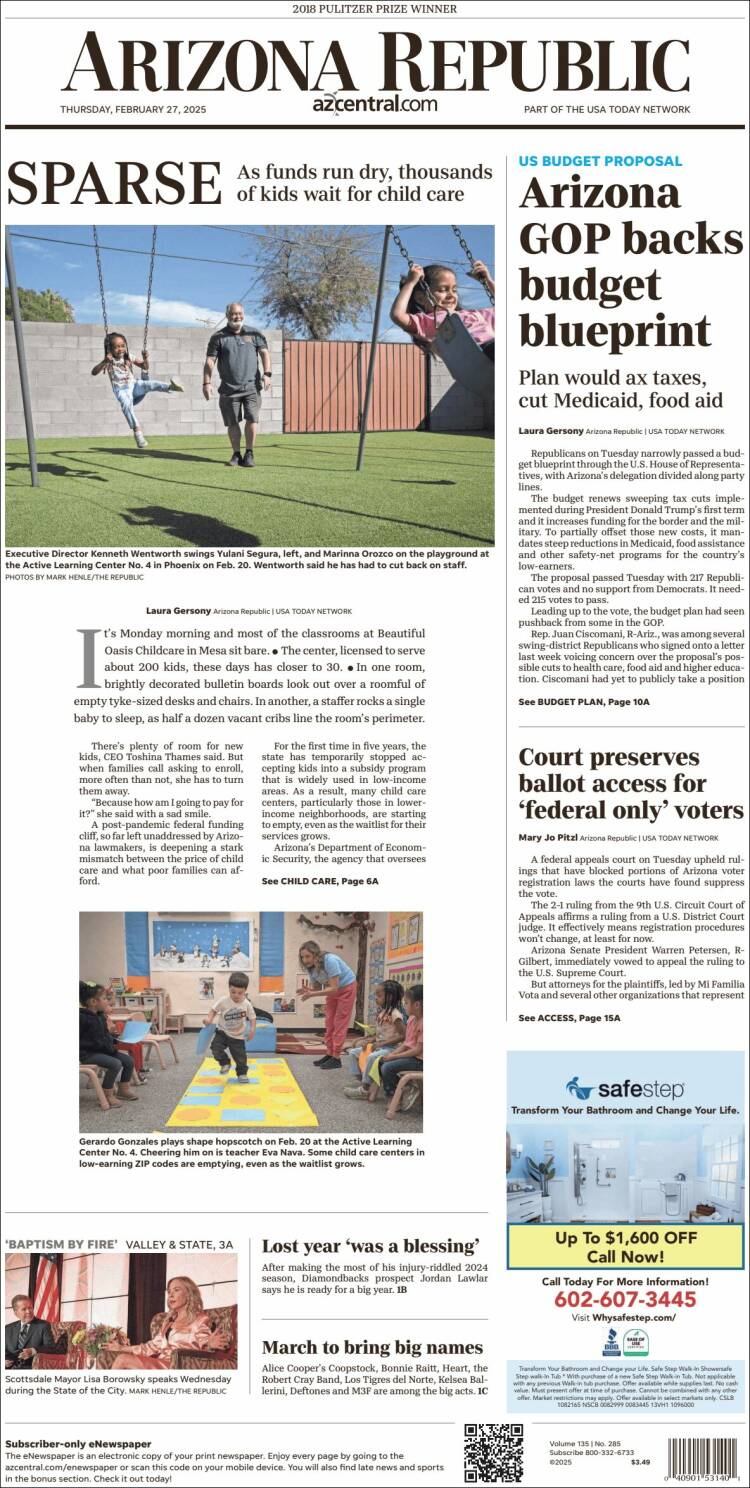 Portada de Arizona Republic News (USA)