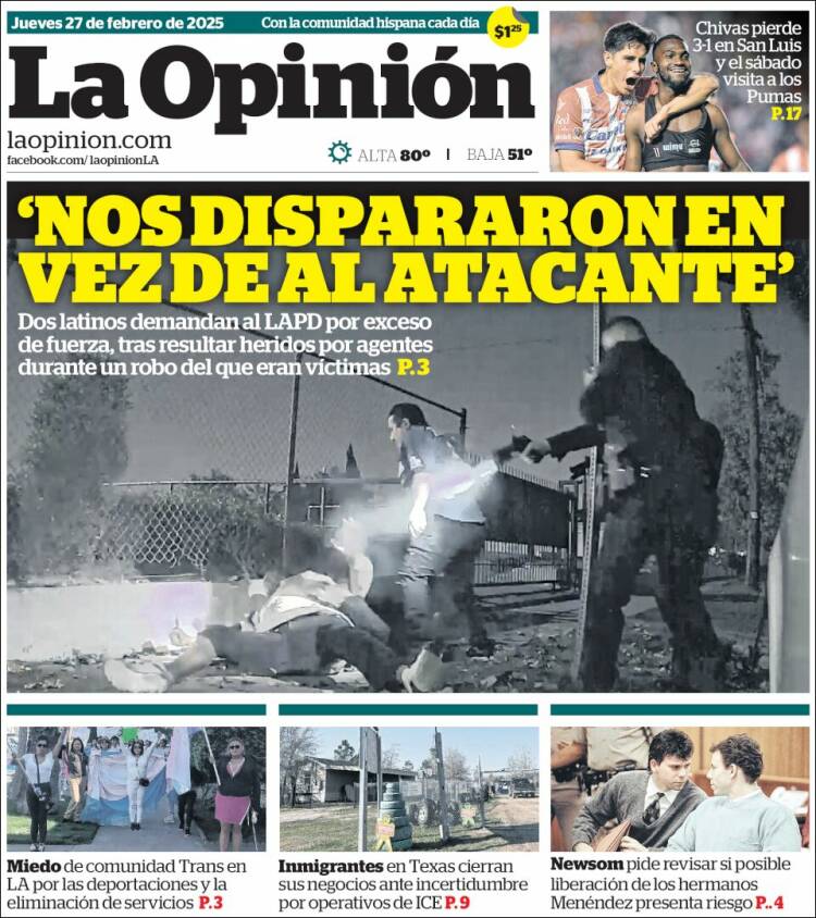 Portada de La Opinión (USA)