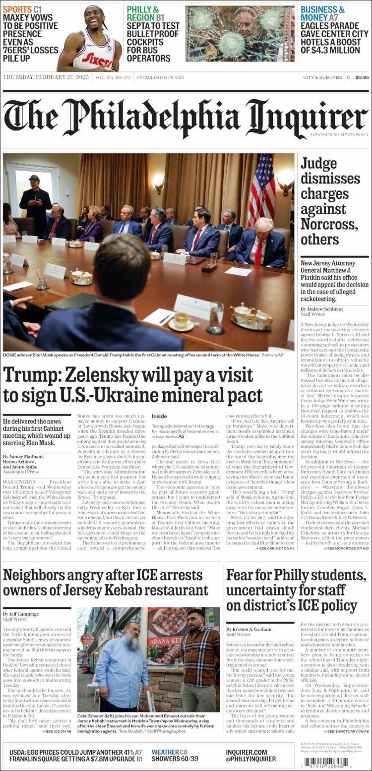 Portada de Philadelphia Inquirer (USA)
