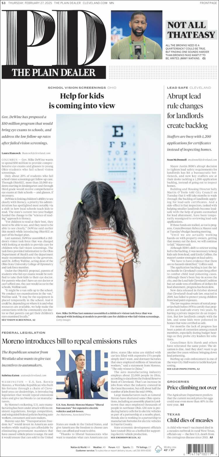 Portada de The Plain Dealer (USA)